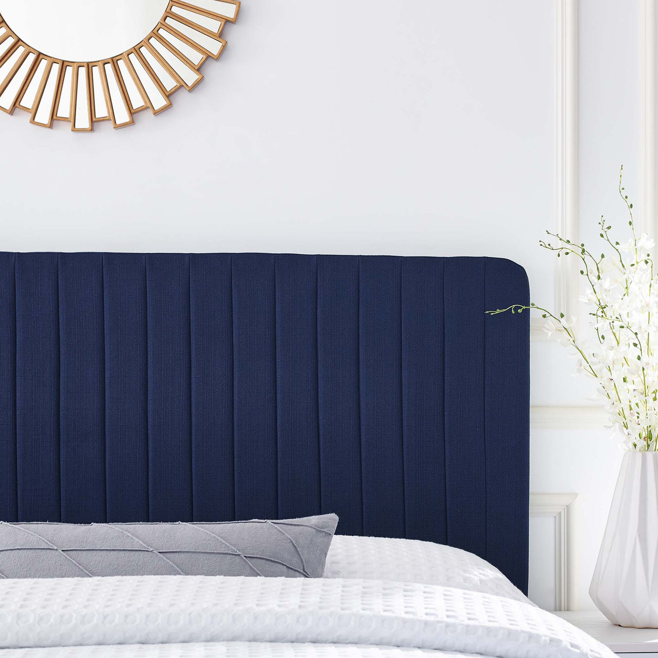 Emara Upholstered Fabric Twin Headboard, Royal Blue