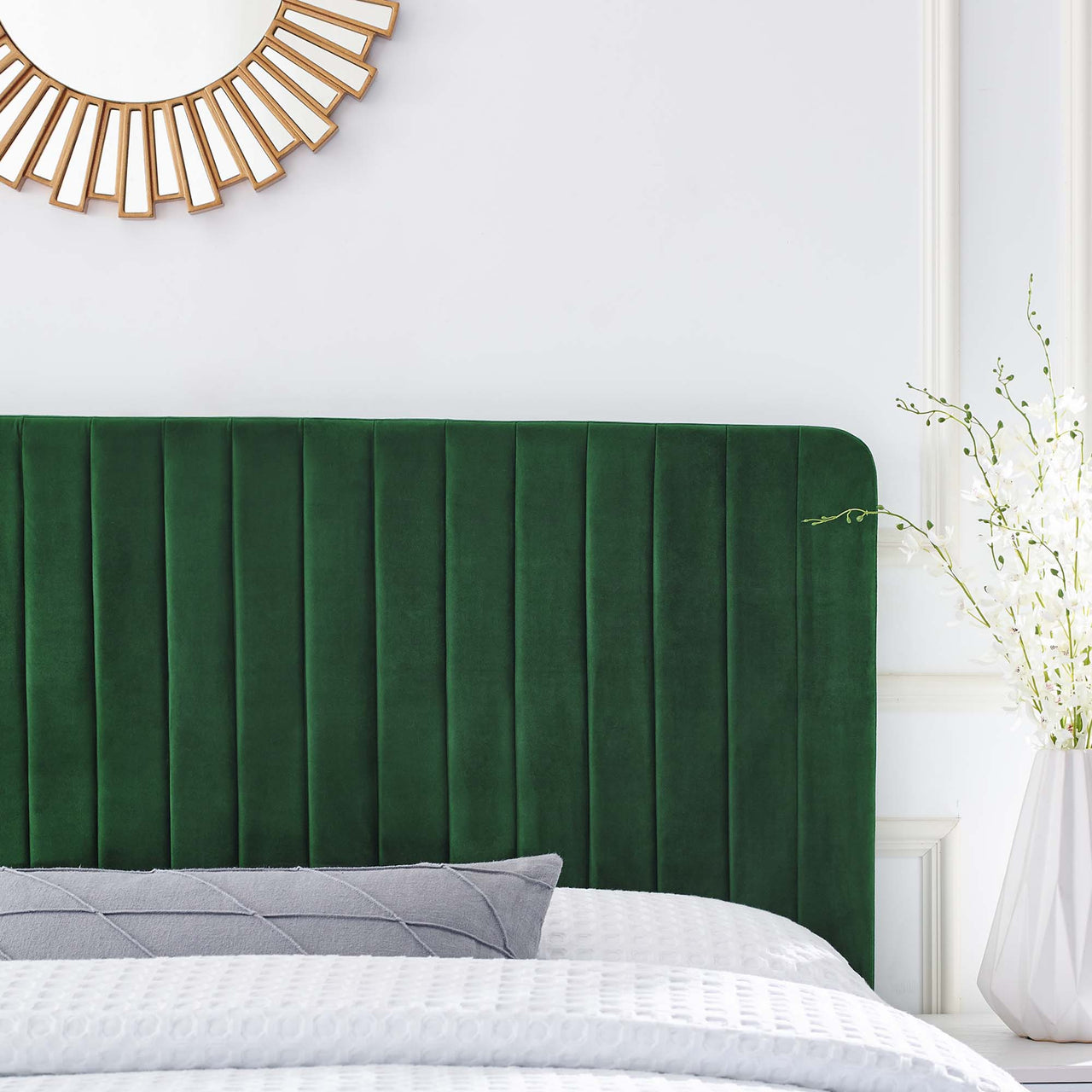 Emara Upholstered Velvet Full | Queen Headboard, Emerald