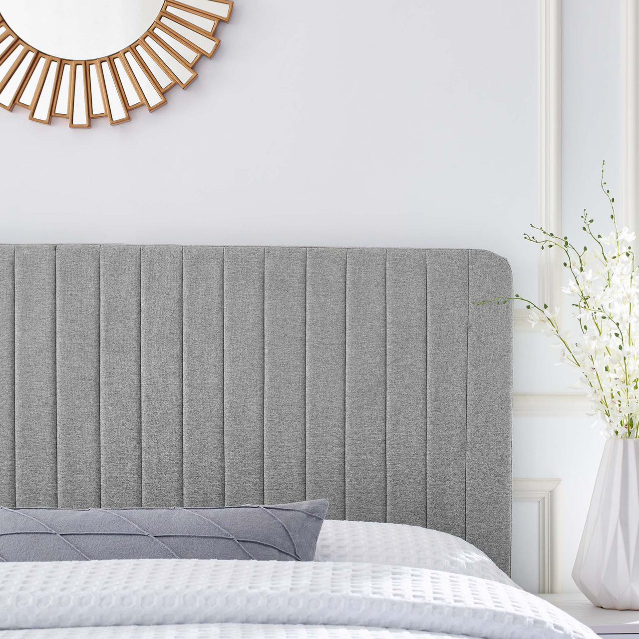 Emara Upholstered Fabric Full | Queen Headboard, Light Gray