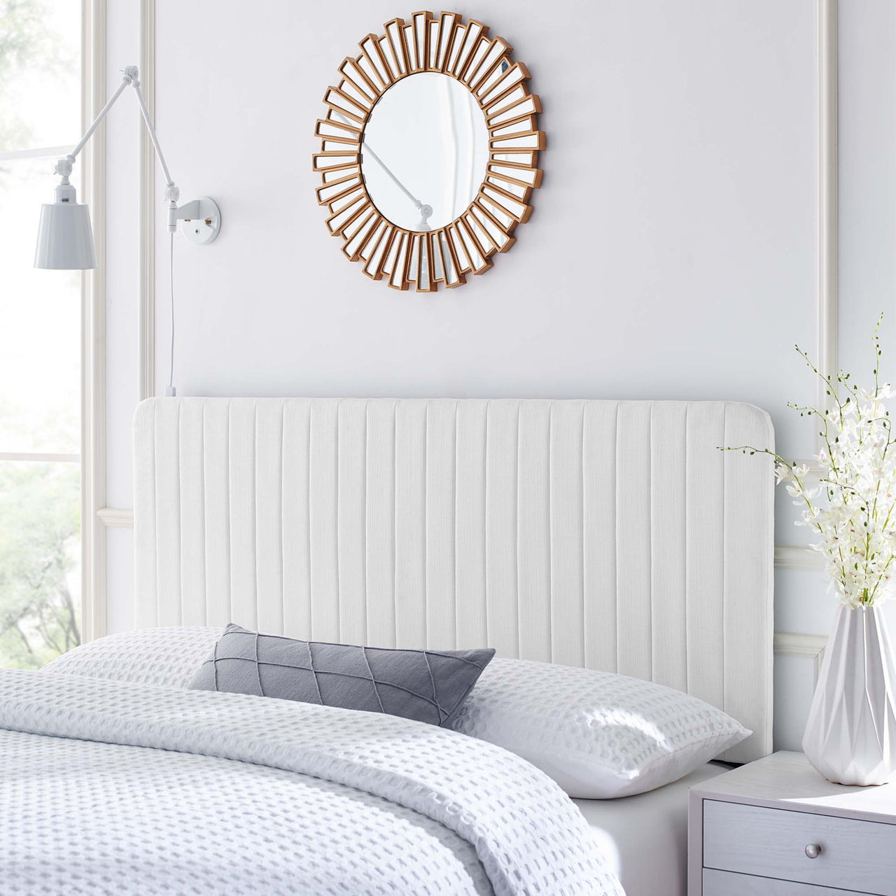 Emara Upholstered Fabric Full | Queen Headboard, White