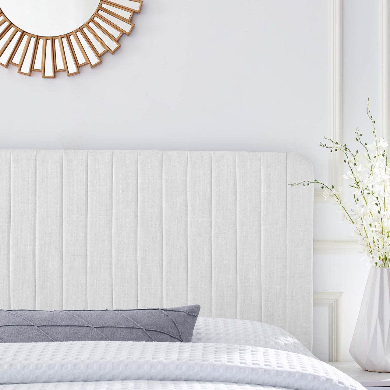 Emara Upholstered Fabric Full | Queen Headboard, White