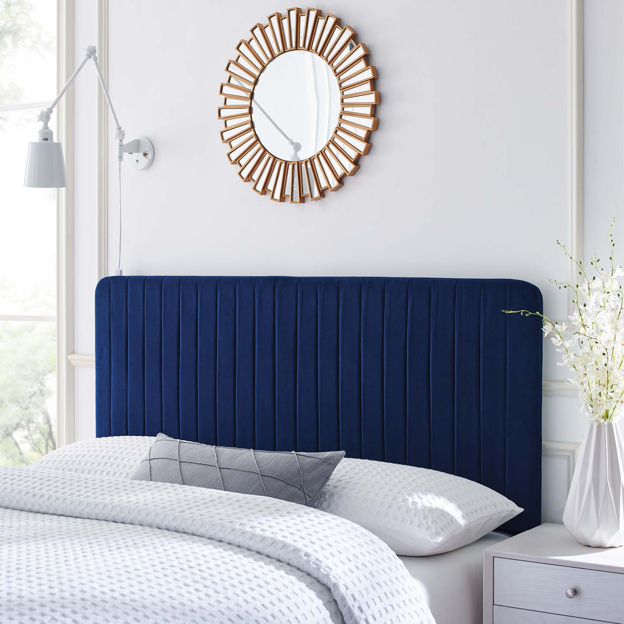 Emara Upholstered Velvet King | California King Headboard, Navy
