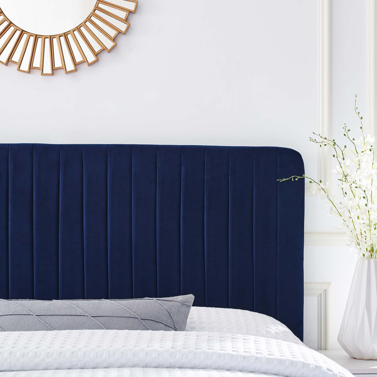 Emara Upholstered Velvet King | California King Headboard, Navy
