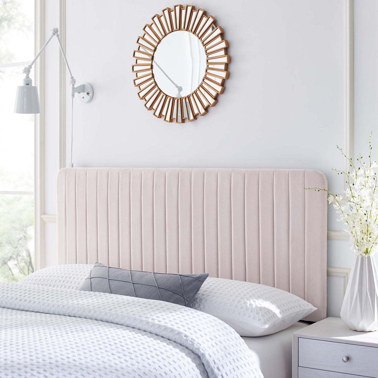 Emara Upholstered Velvet King | California King Headboard, Pink