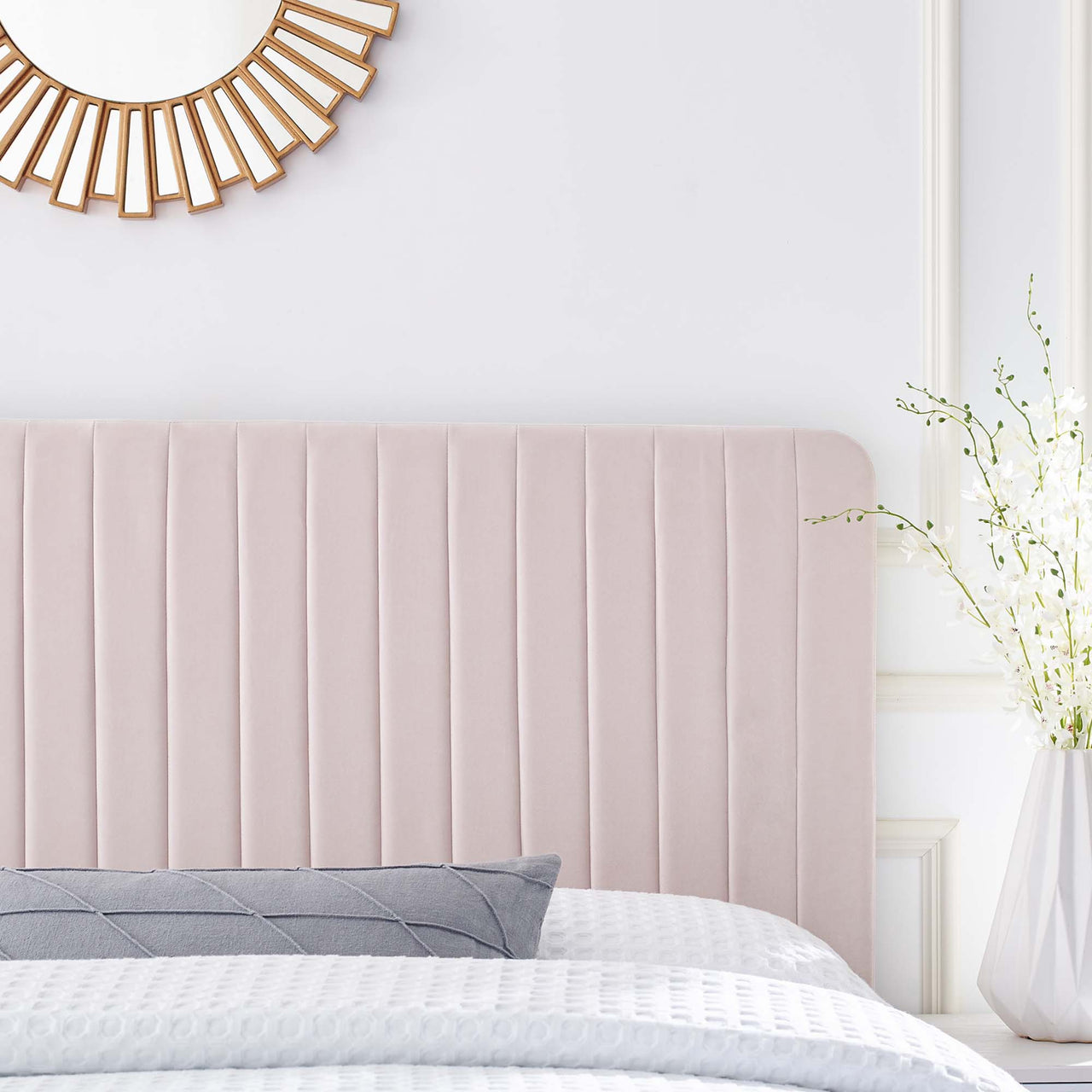 Emara Upholstered Velvet King | California King Headboard, Pink