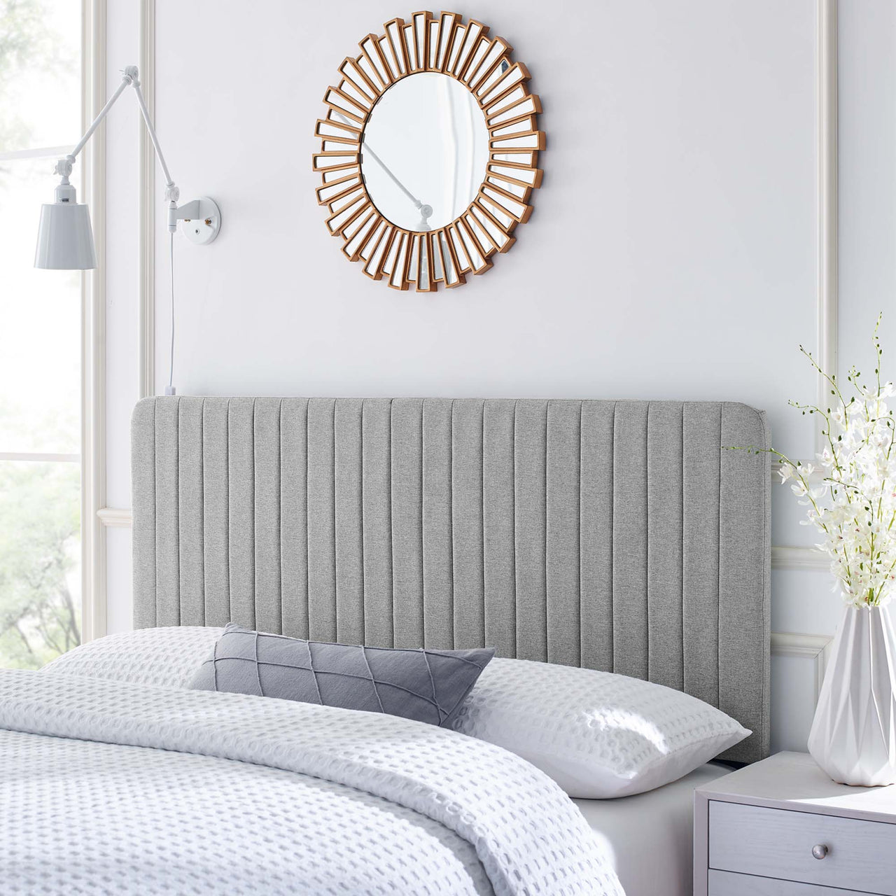 Emara Upholstered Fabric King | California King Headboard, Light Gray