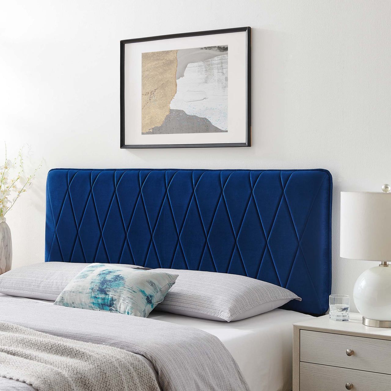 Rynelle Upholstered Velvet King | California King Headboard, Navy