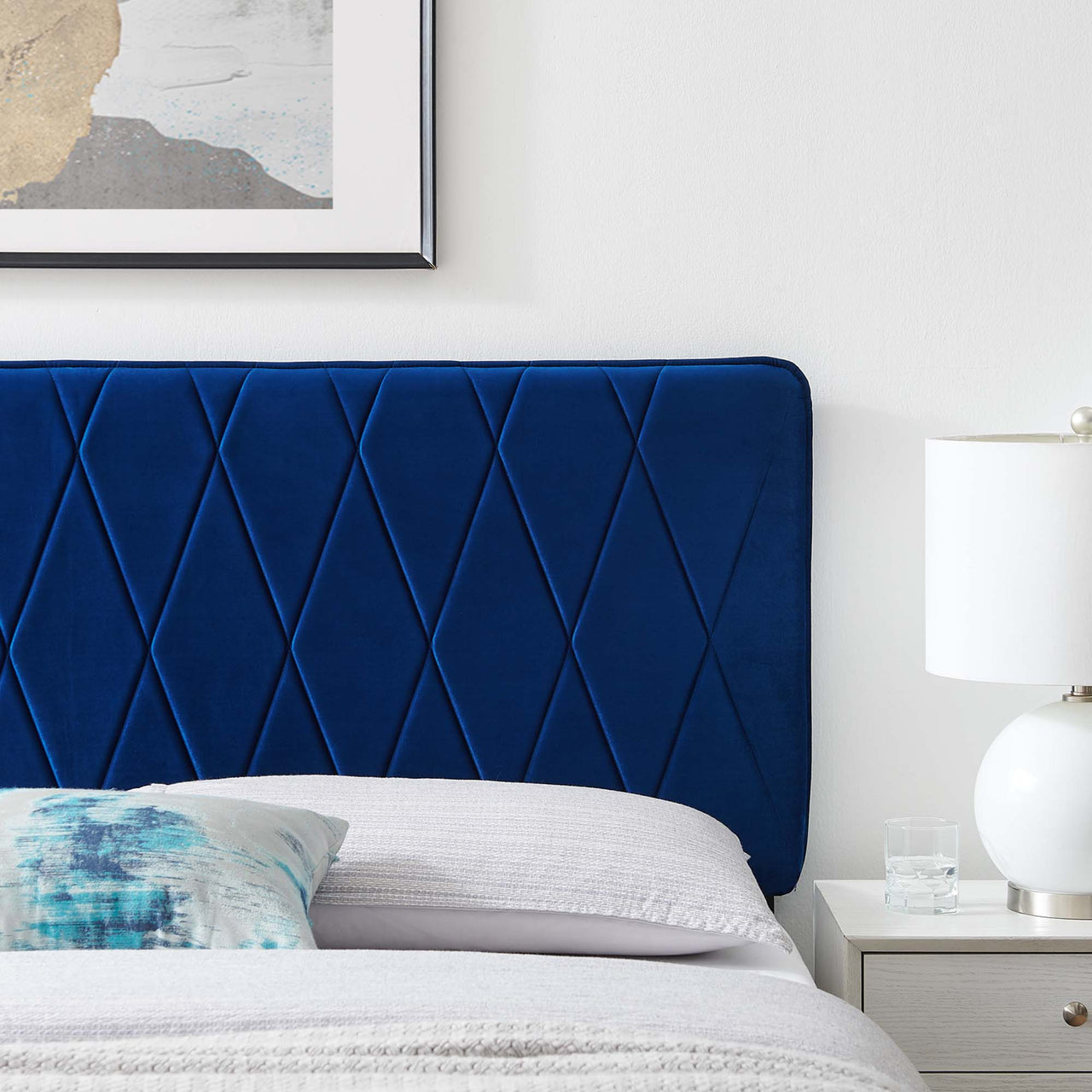 Rynelle Upholstered Velvet King | California King Headboard, Navy