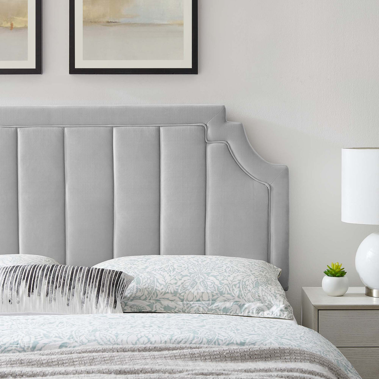 Velena Velvet Twin Headboard, Light Gray