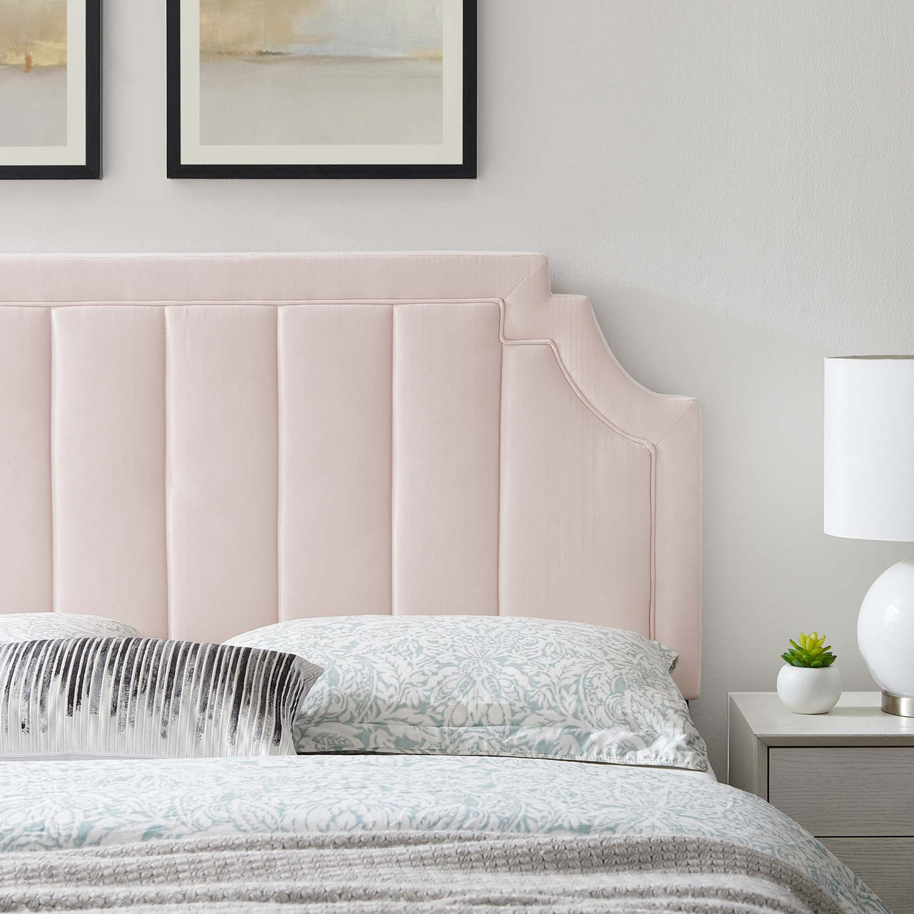 Velena Velvet Twin Headboard, Pink