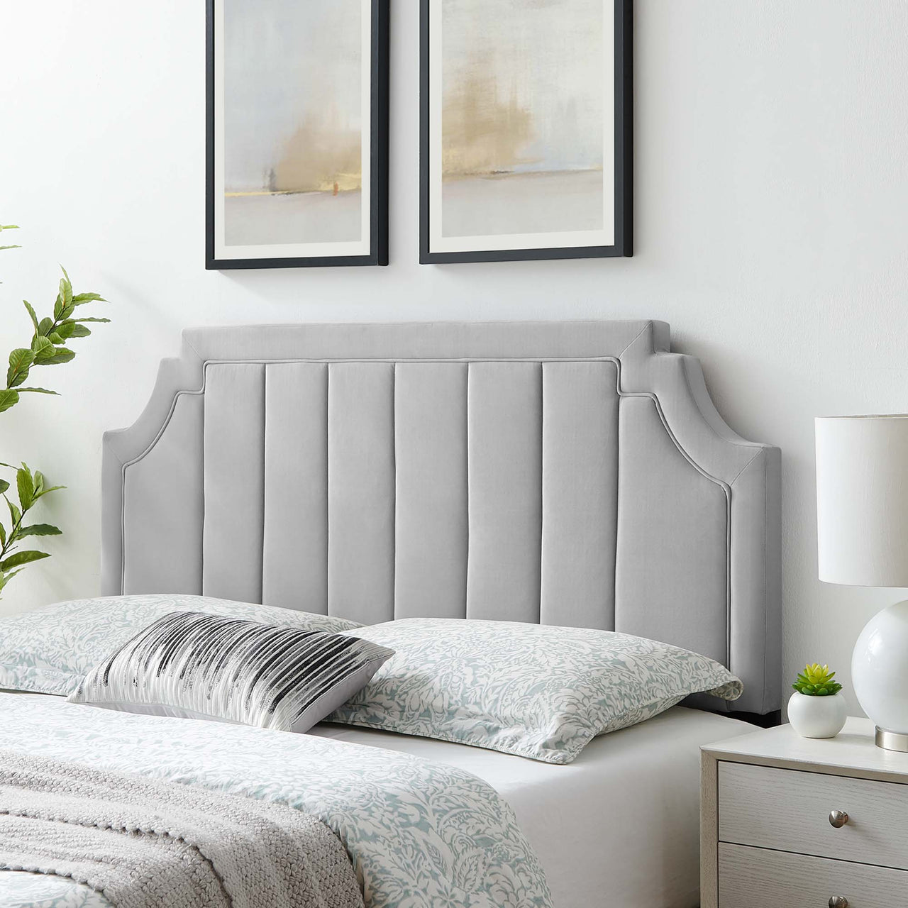Velena Velvet Full | Queen Headboard, Light Gray