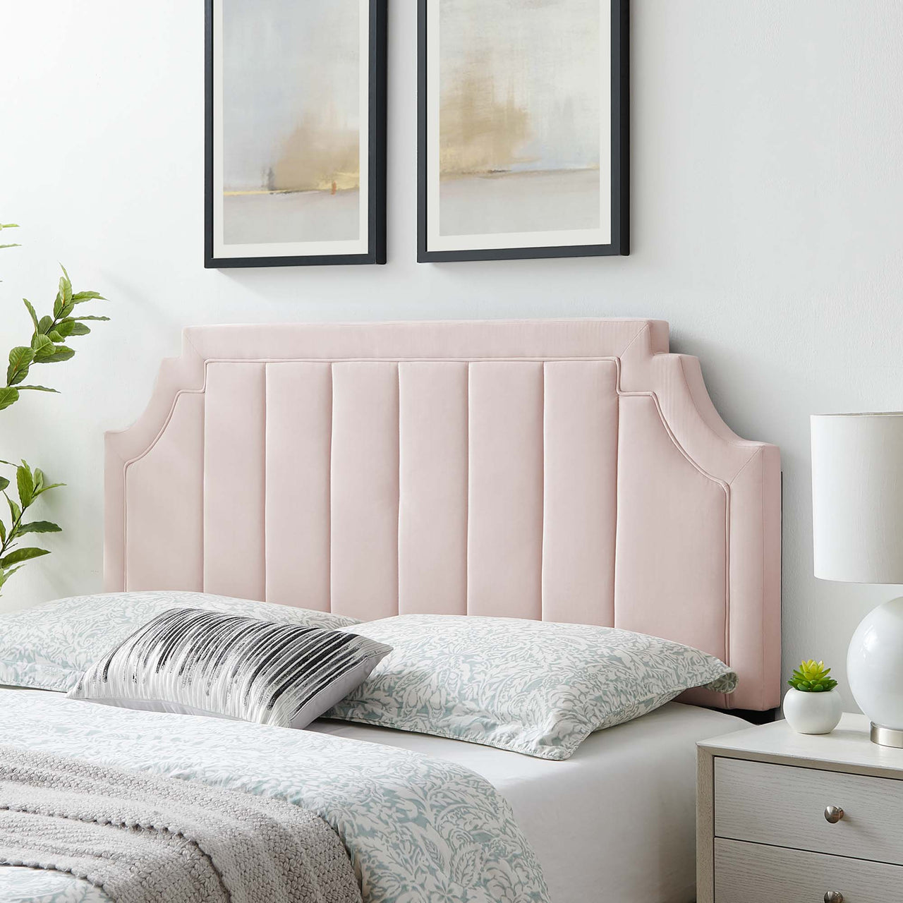 Velena Velvet Full | Queen Headboard, Pink