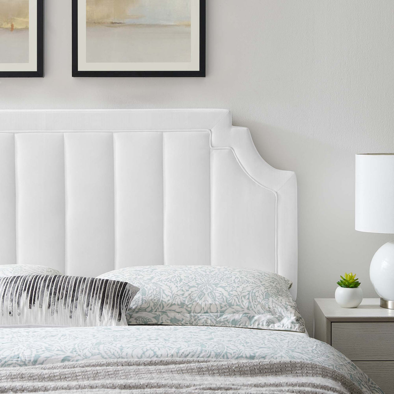 Velena Velvet Full | Queen Headboard, White
