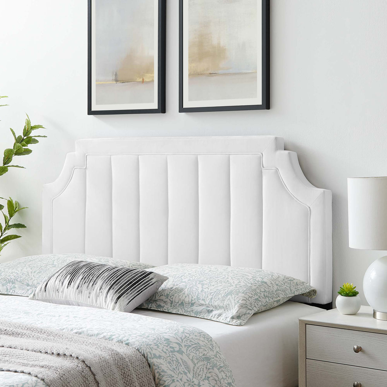 Velena Velvet King | California King Headboard, White