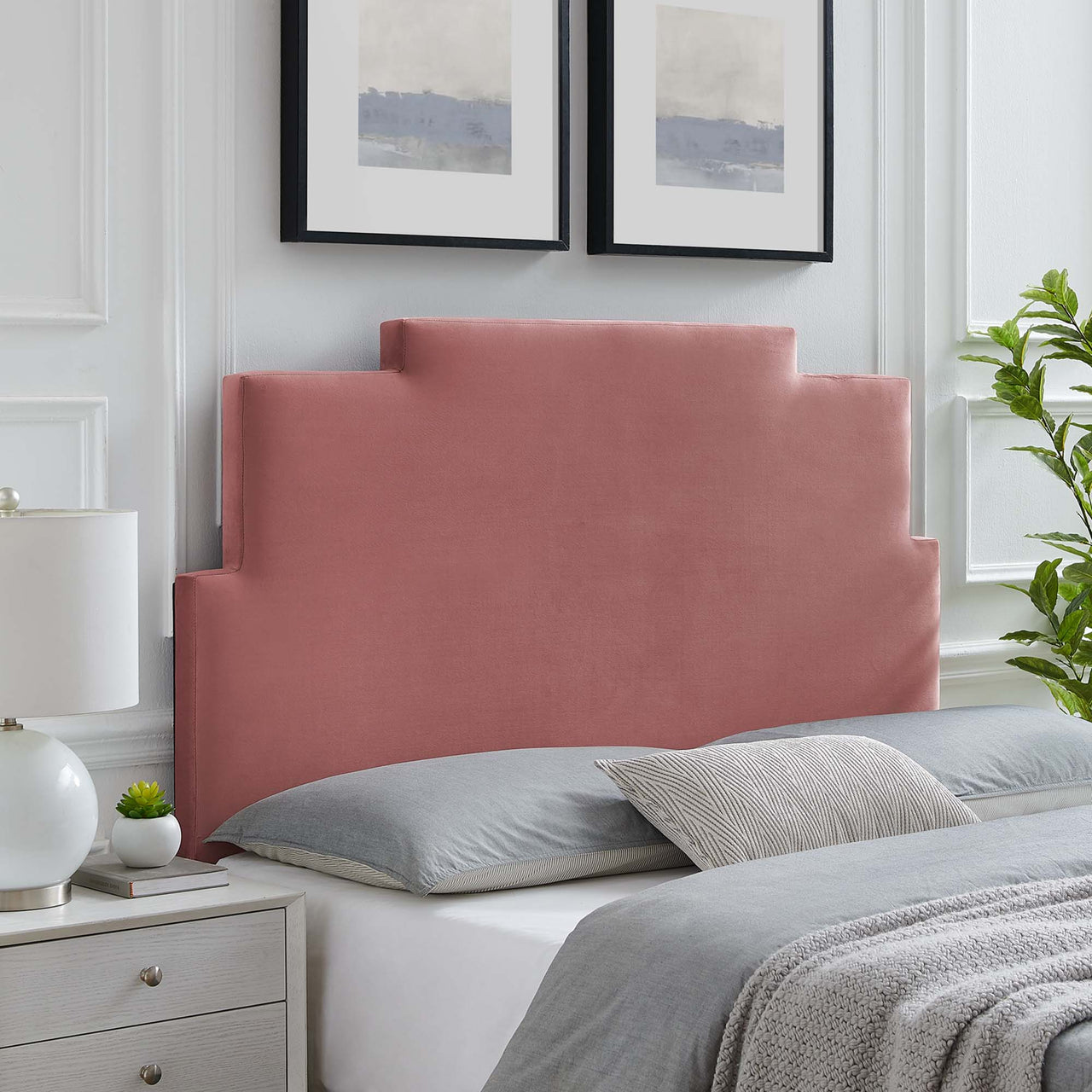 Throne Upholstered Velvet Twin Headboard, Dusty Rose