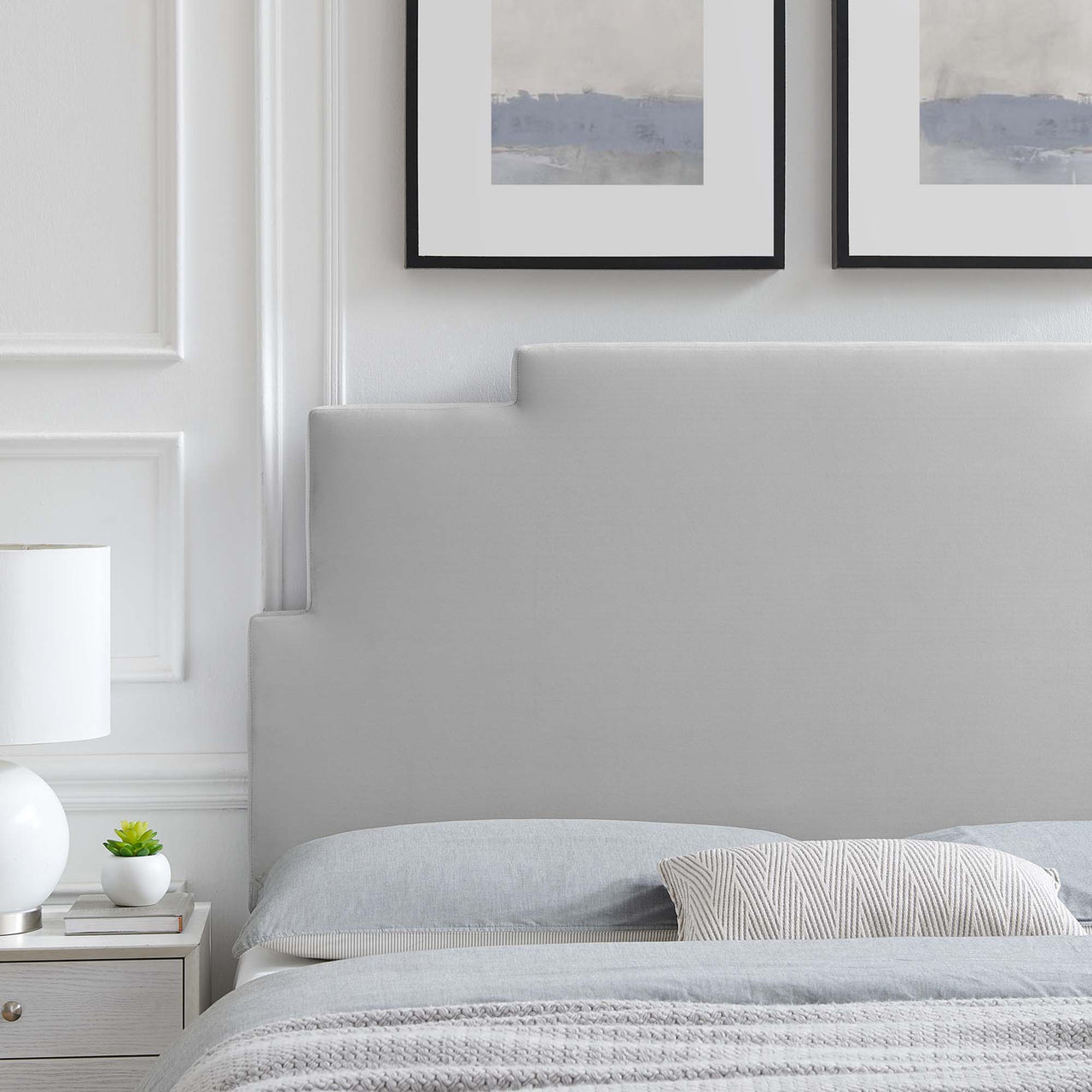 Throne Upholstered Velvet Twin Headboard, Light Gray