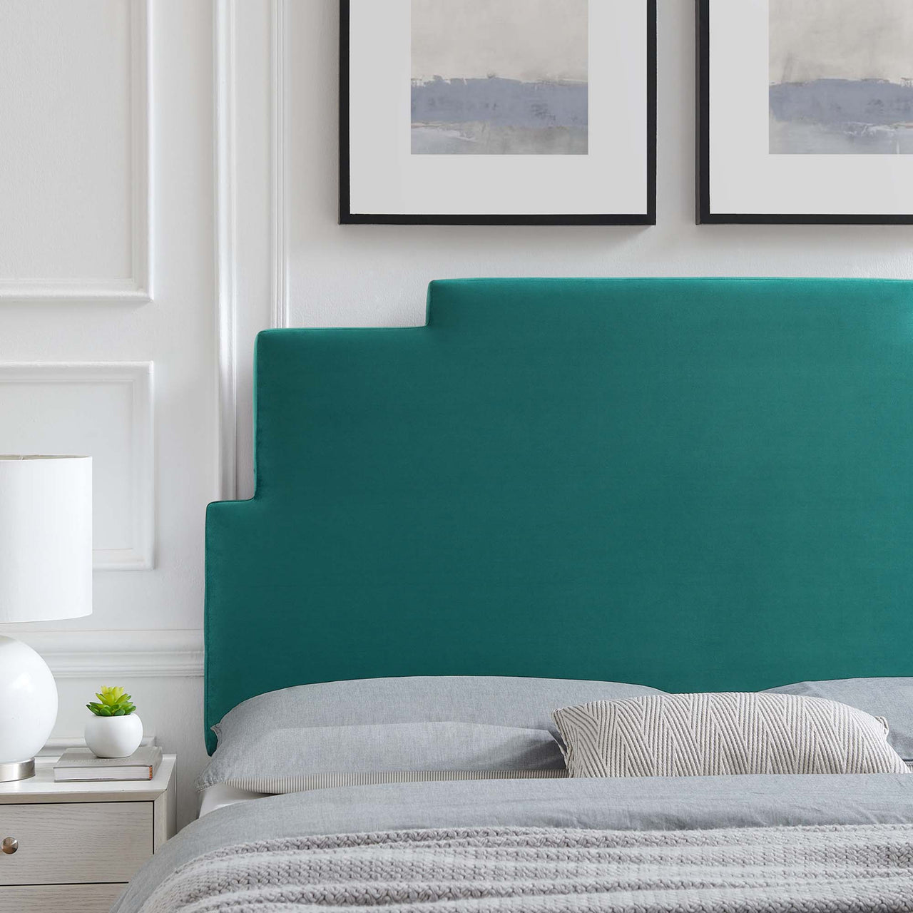Throne Upholstered Velvet Twin Headboard, Teal