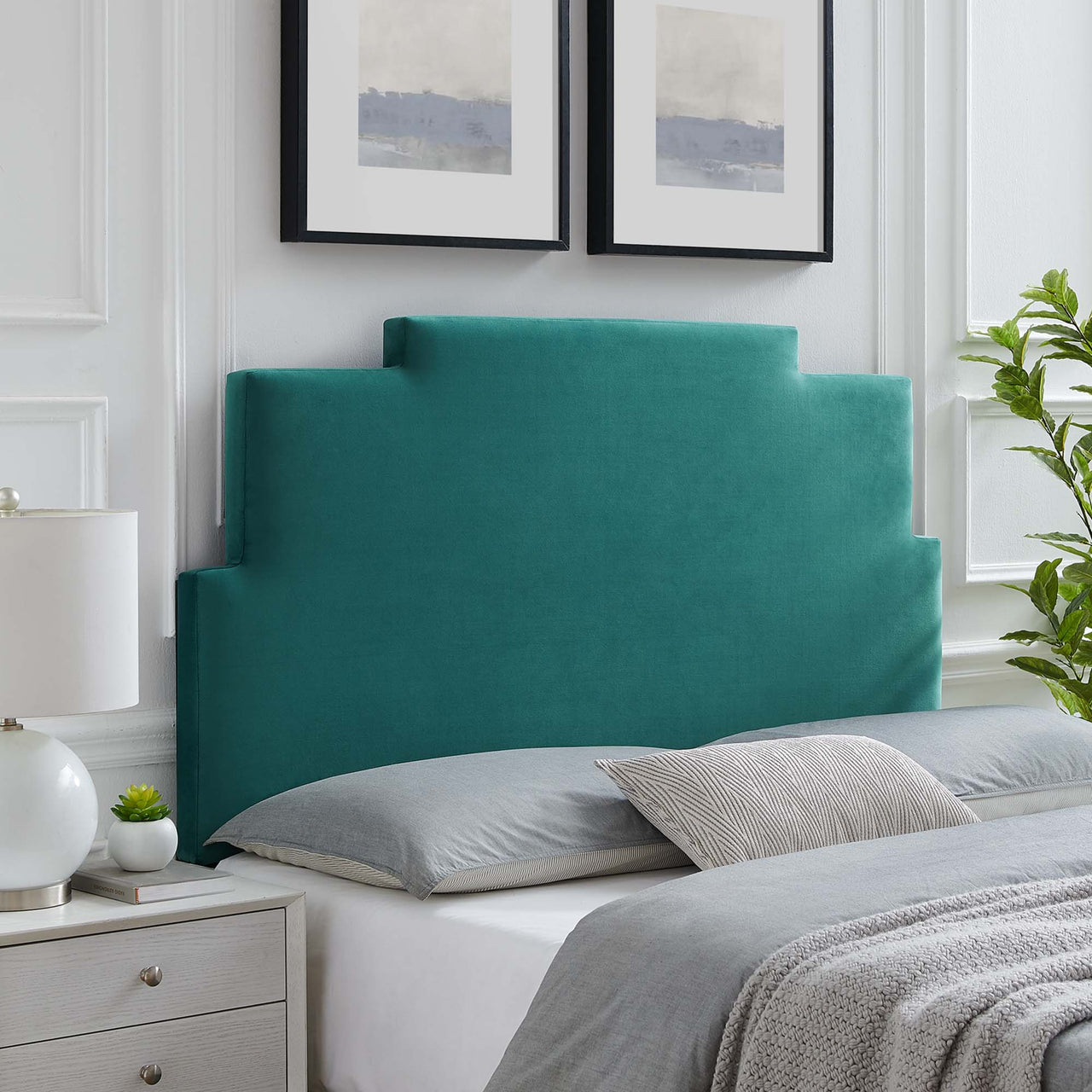 Throne Upholstered Velvet Full | Queen Headboard, Teal