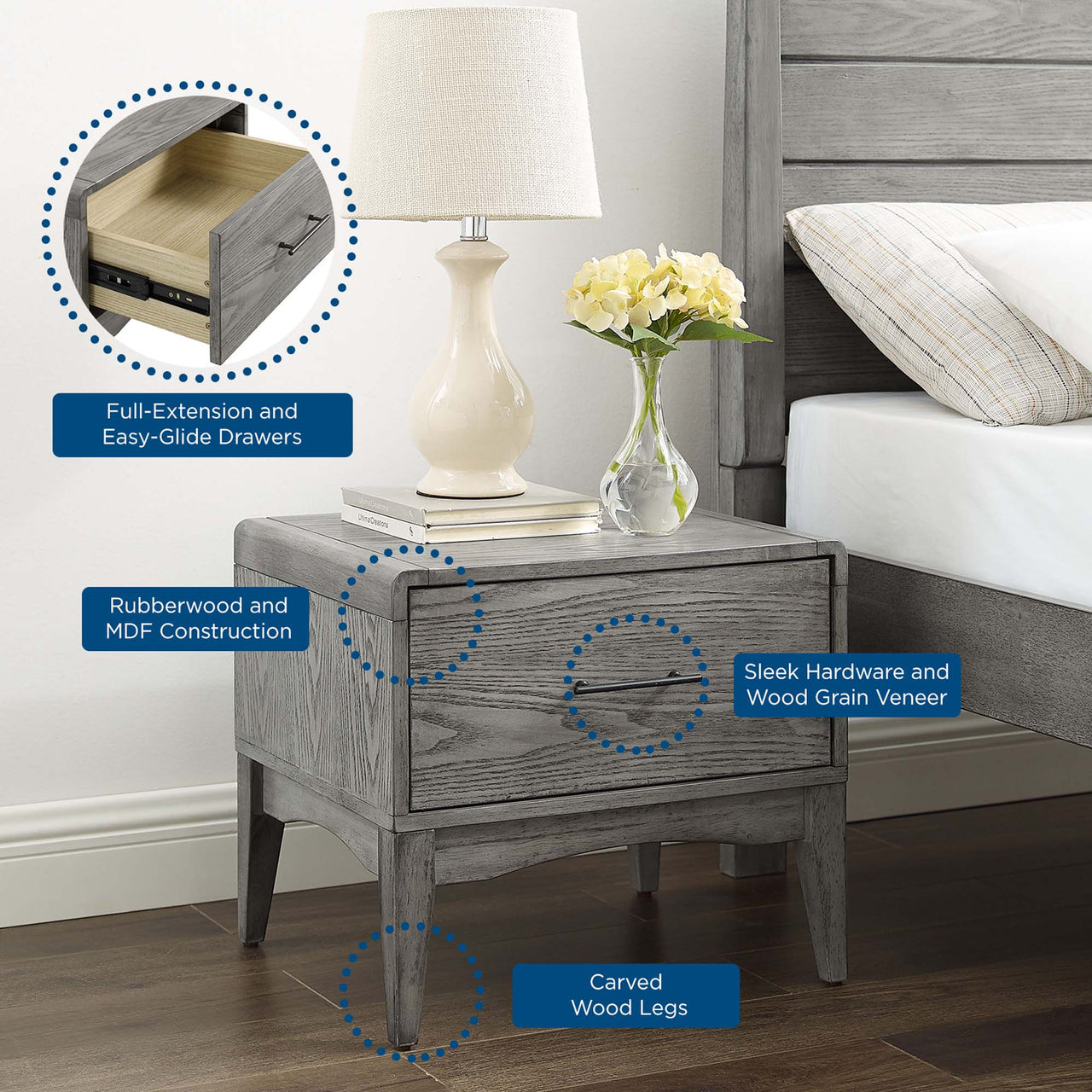 Gina 3-Piece Queen Bedroom Set, Gray