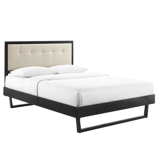 Weslow Button-Tufted Queen Platform Bed, Black & Beige