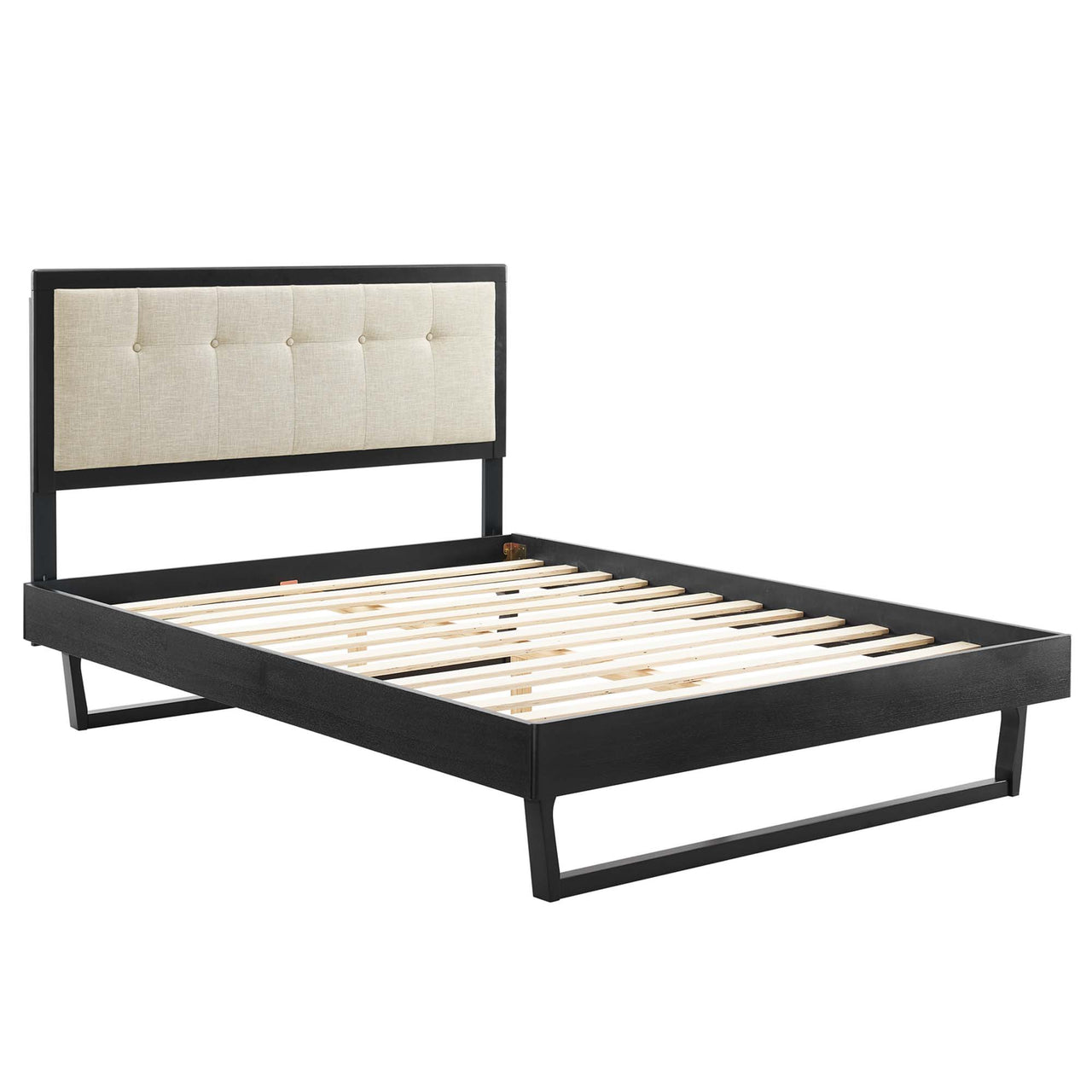 Weslow Button-Tufted Queen Platform Bed, Black & Beige