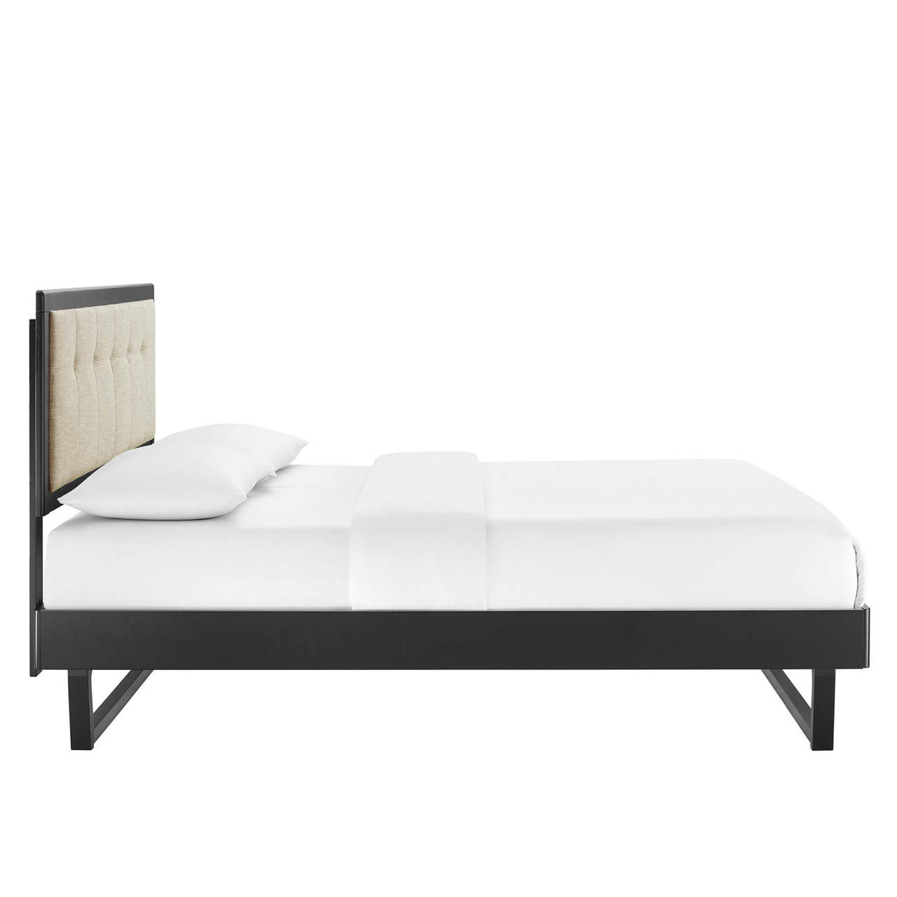 Weslow Button-Tufted Queen Platform Bed, Black & Beige