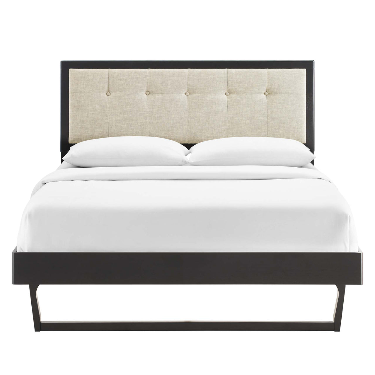 Weslow Button-Tufted Queen Platform Bed, Black & Beige