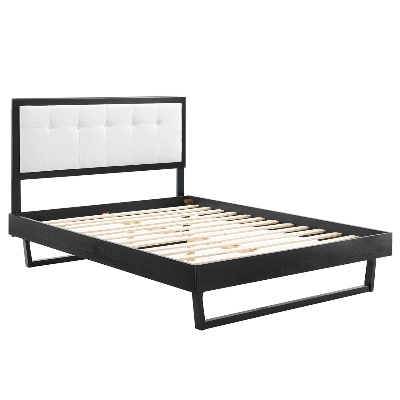 Weslow Button-Tufted Queen Platform Bed, Black & White