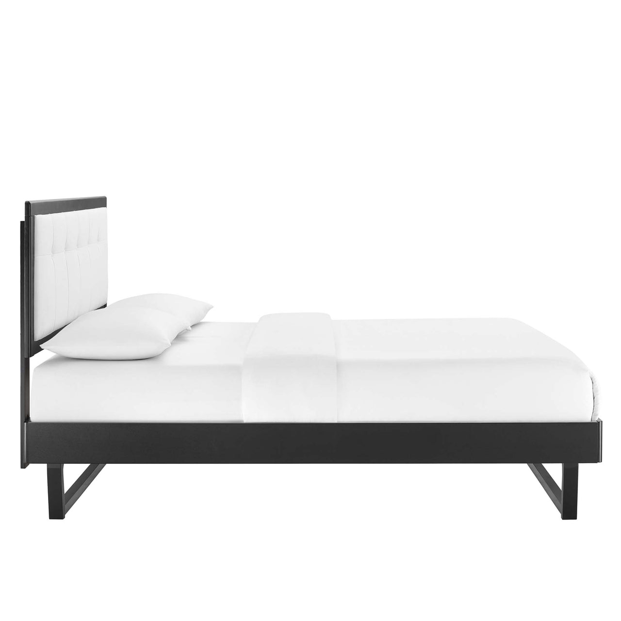 Weslow Button-Tufted Queen Platform Bed, Black & White