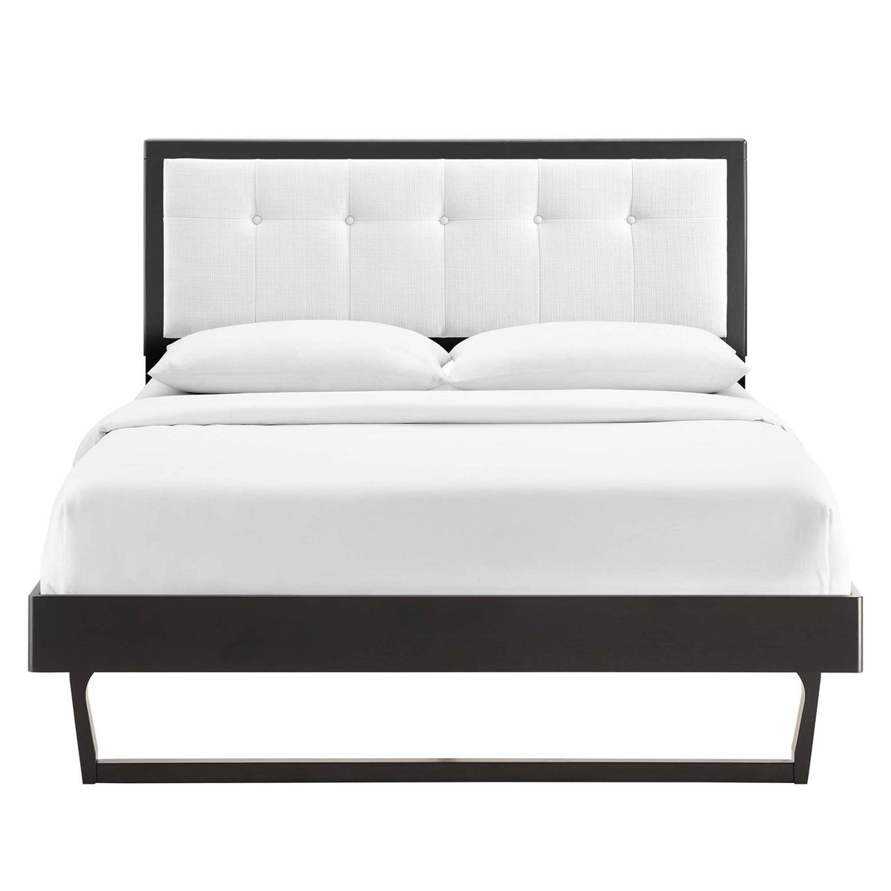 Weslow Button-Tufted Queen Platform Bed, Black & White