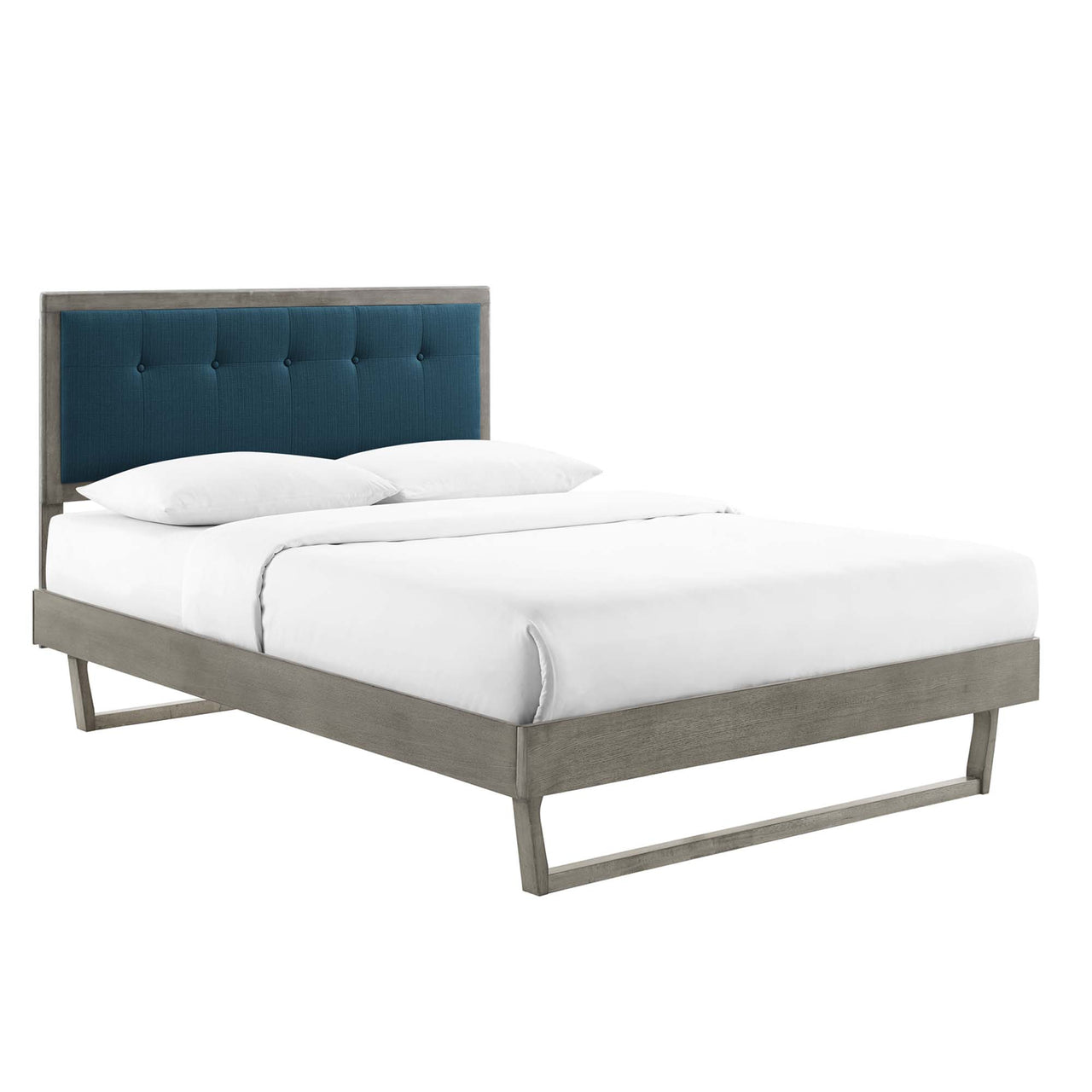 Weslow Button-Tufted Queen Platform Bed, Gray & Azure