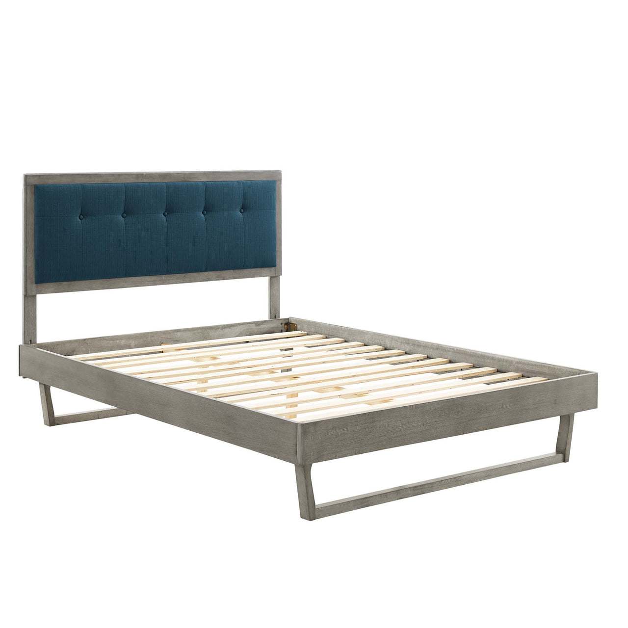 Weslow Button-Tufted Queen Platform Bed, Gray & Azure