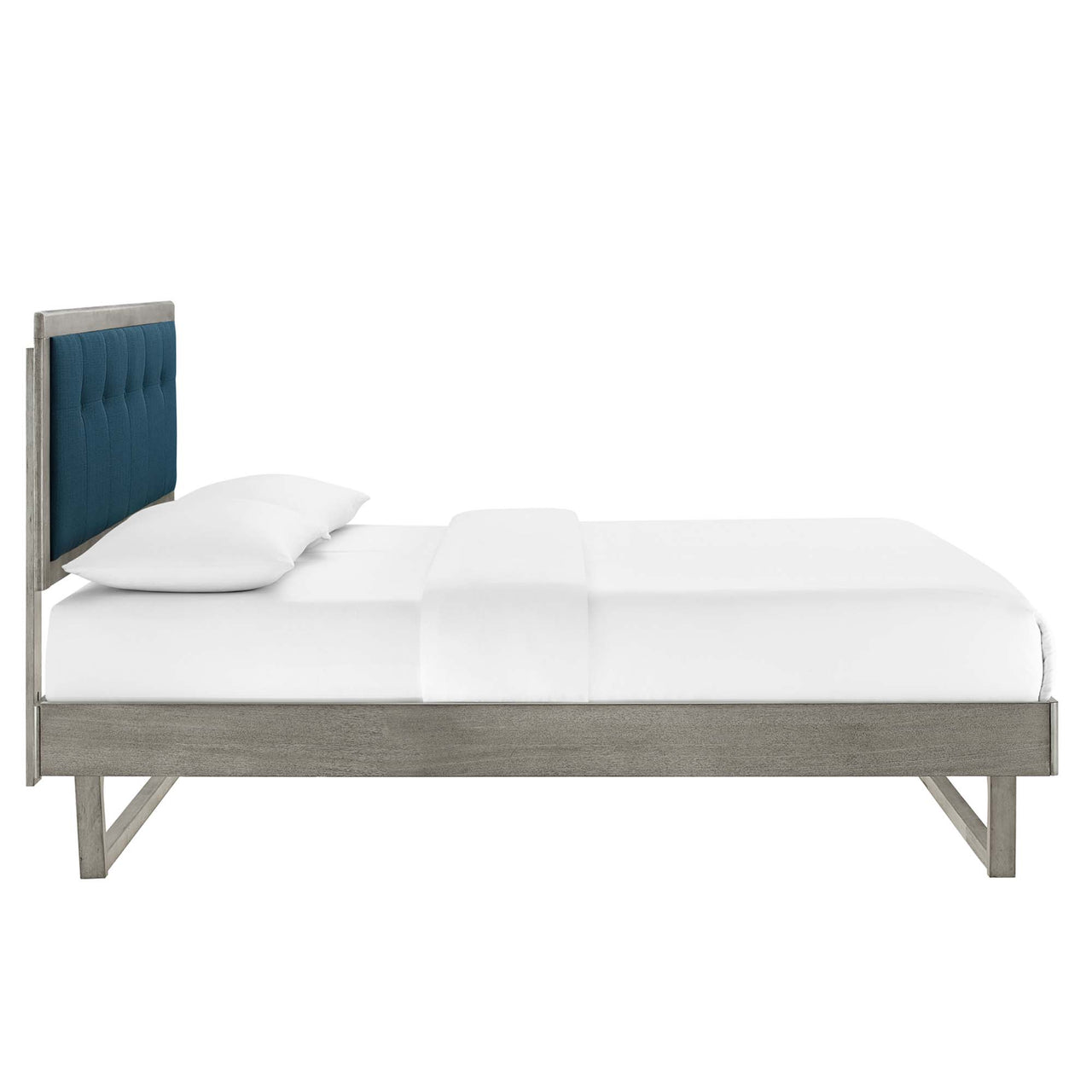 Weslow Button-Tufted Queen Platform Bed, Gray & Azure