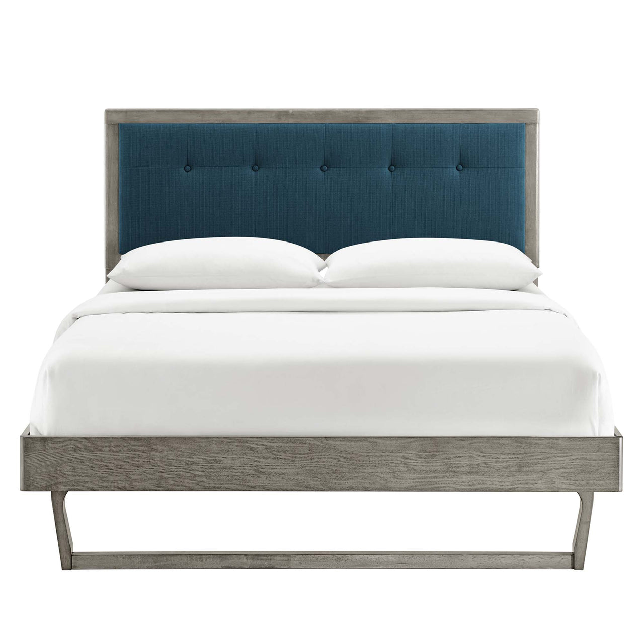 Weslow Button-Tufted Queen Platform Bed, Gray & Azure