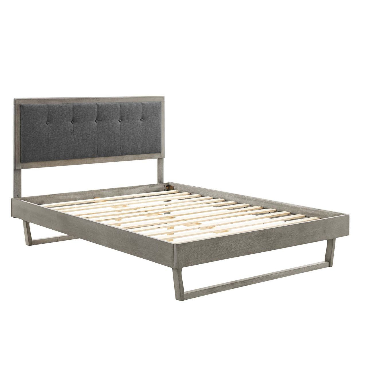 Weslow Button-Tufted Queen Platform Bed, Gray & Charcoal