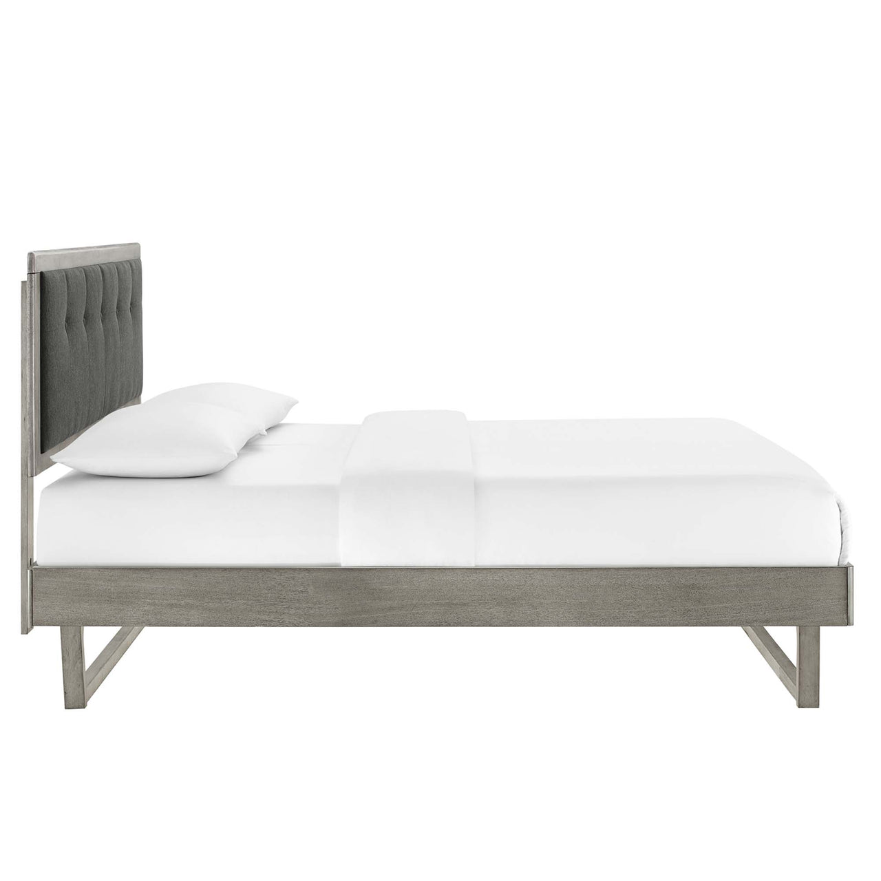 Weslow Button-Tufted Queen Platform Bed, Gray & Charcoal