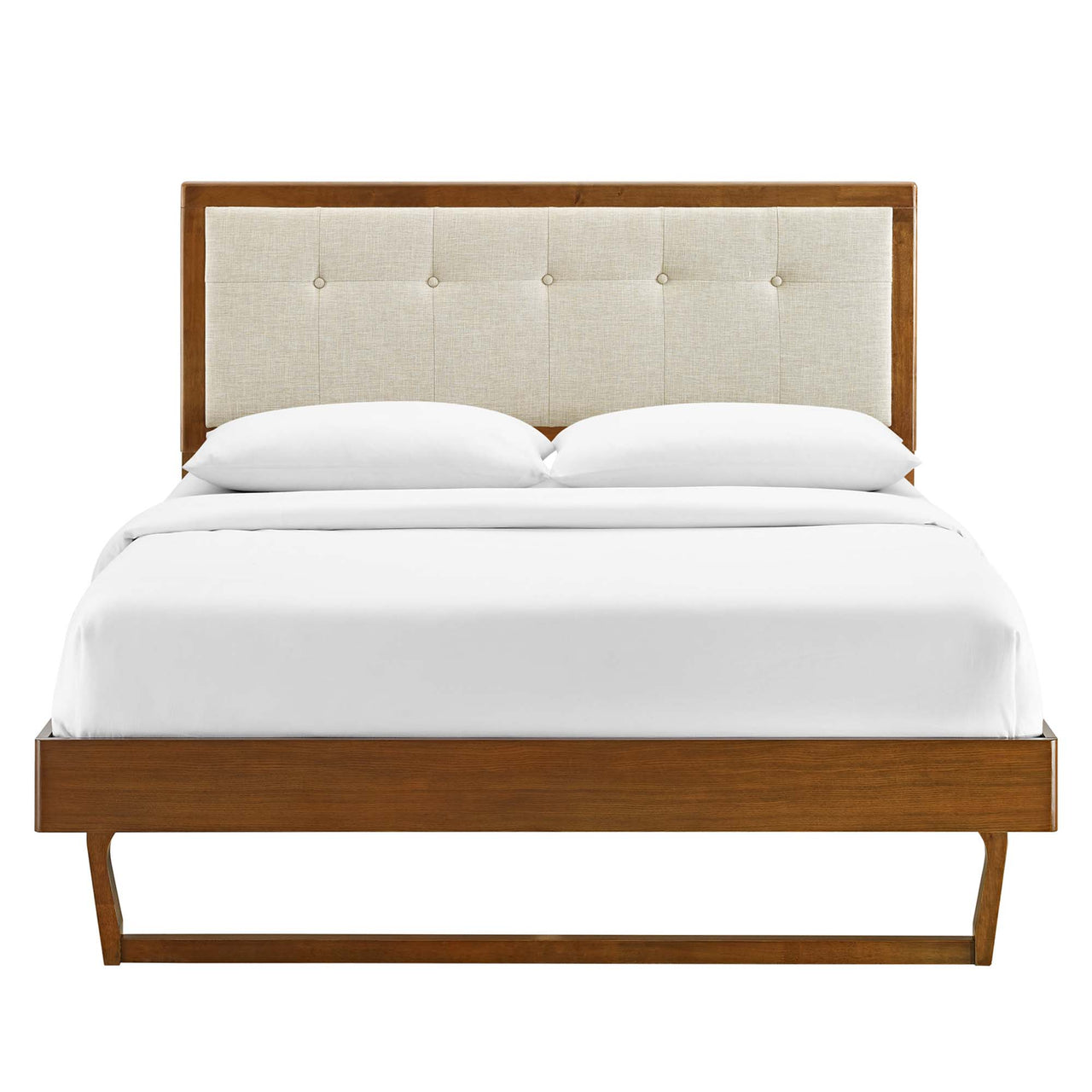 Weslow Button-Tufted Queen Platform Bed, Walnut & Beige