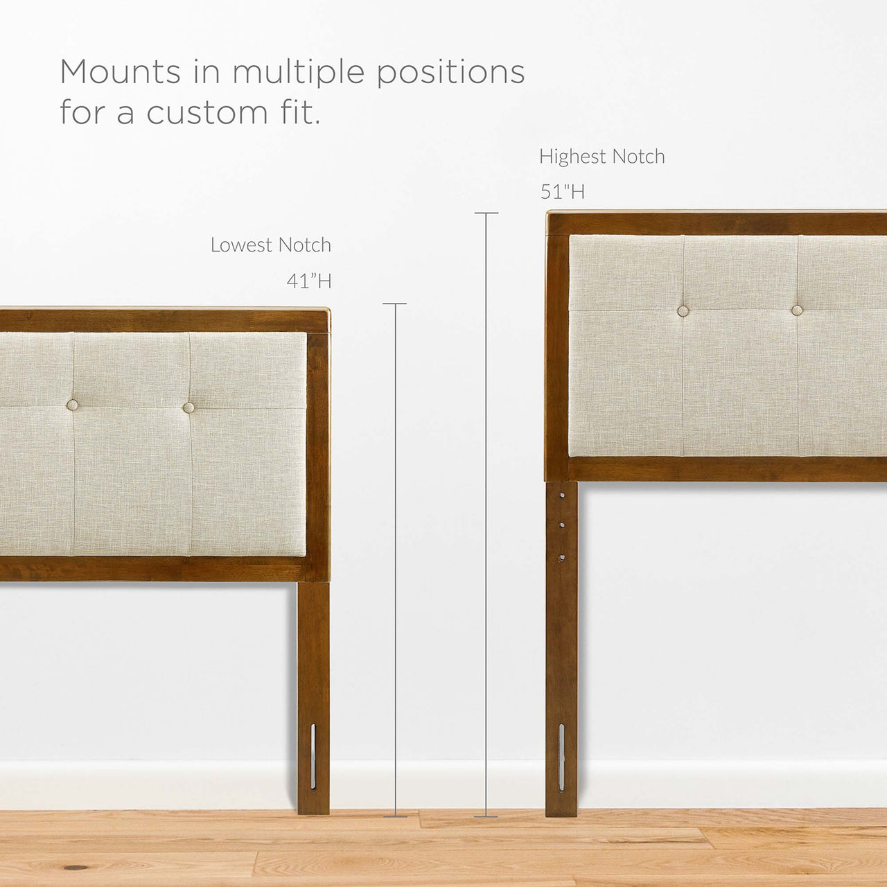 Weslow Button-Tufted Queen Platform Bed, Walnut & Beige