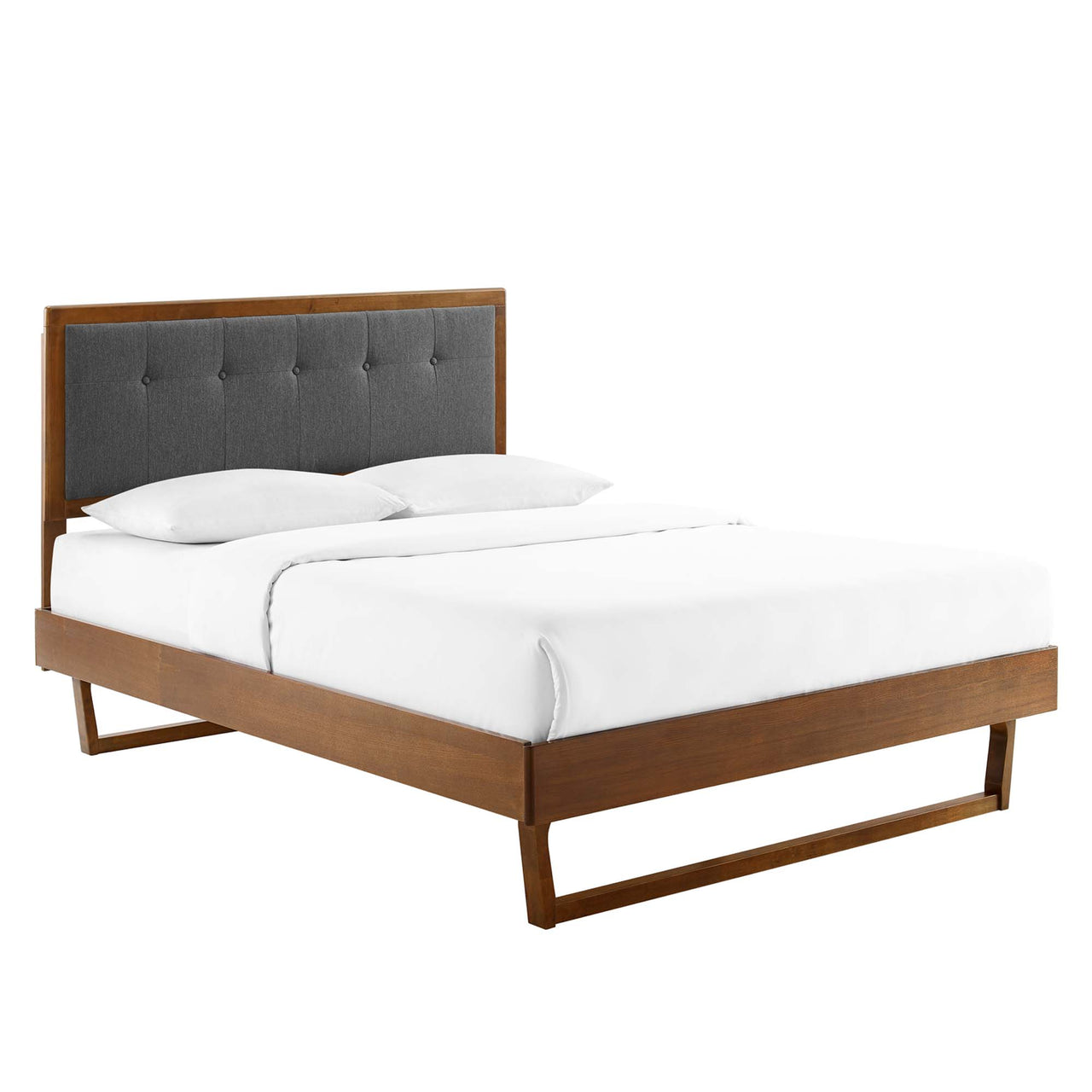 Weslow Button-Tufted Queen Platform Bed, Walnut & Charcoal