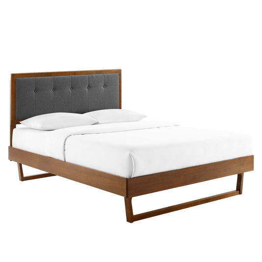 Weslow Button-Tufted Queen Platform Bed, Walnut & Charcoal