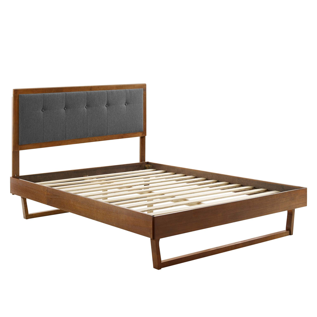 Weslow Button-Tufted Queen Platform Bed, Walnut & Charcoal