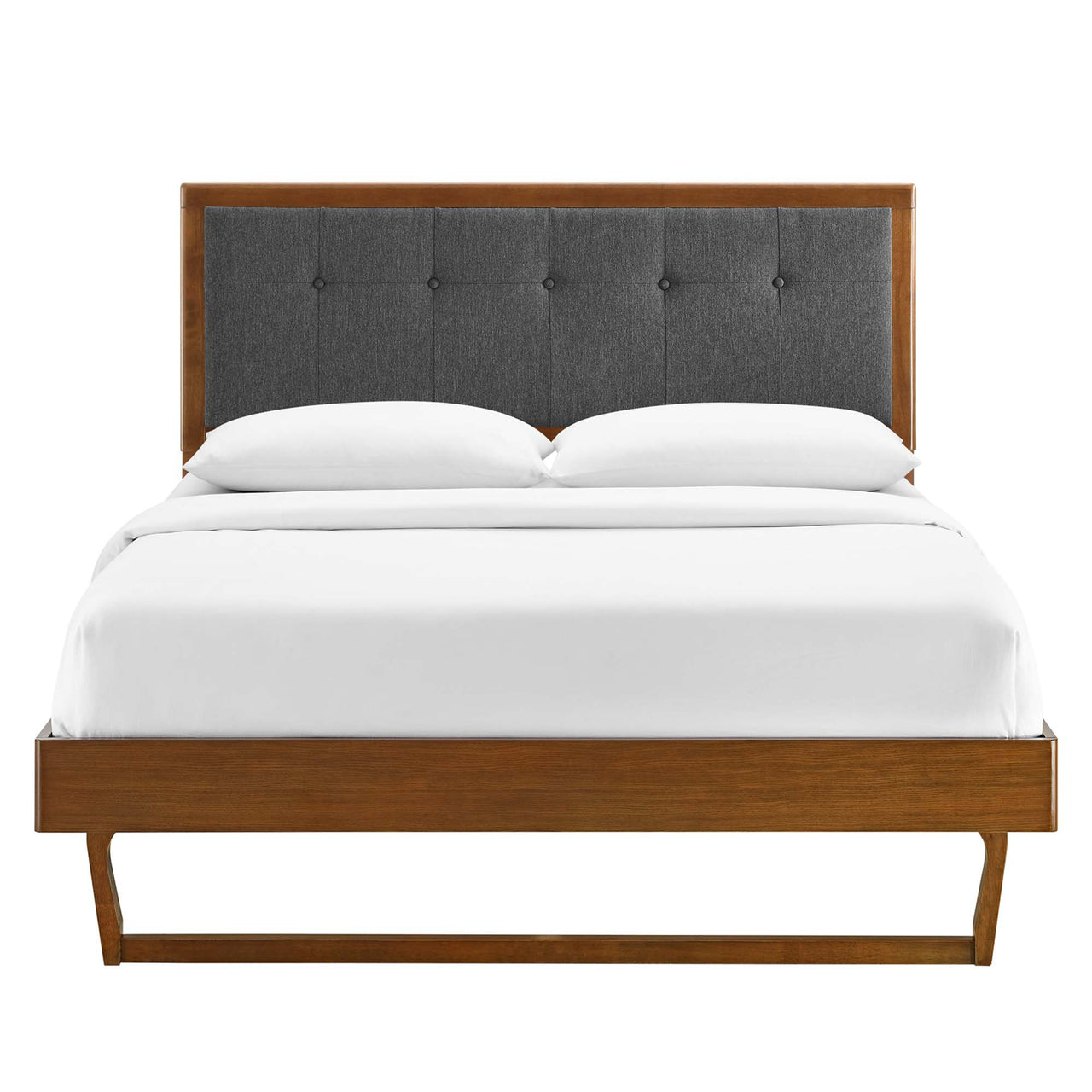 Weslow Button-Tufted Queen Platform Bed, Walnut & Charcoal