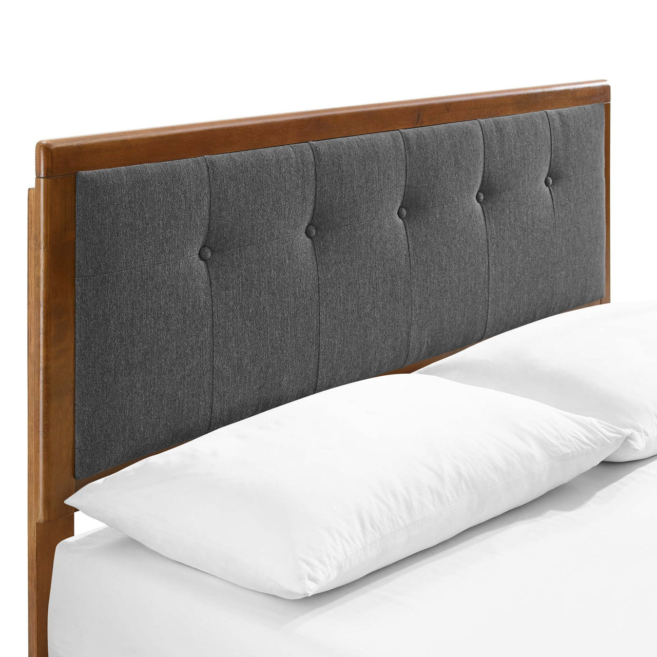 Weslow Button-Tufted Queen Platform Bed, Walnut & Charcoal