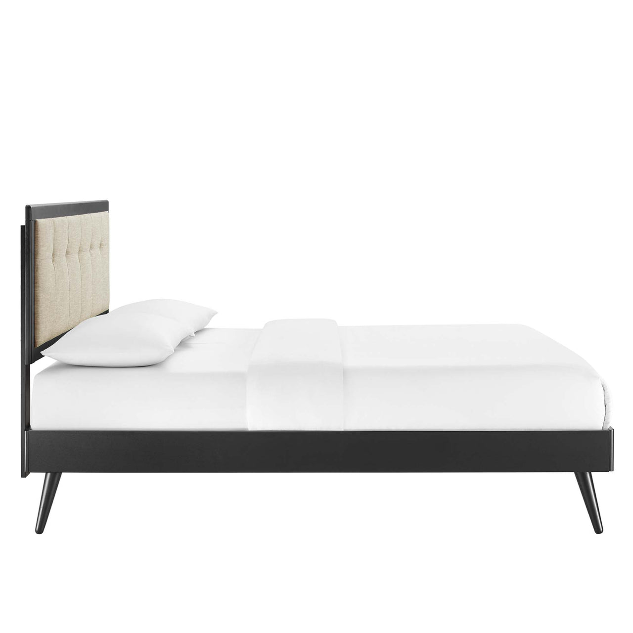 Weslow Button-Tufted Queen Platform Bed, Black & Beige