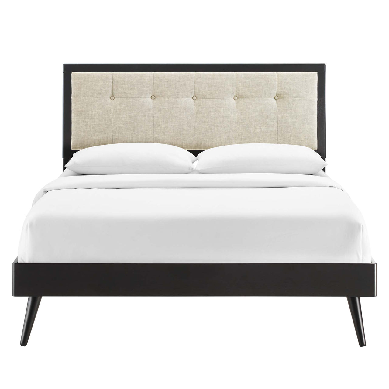 Weslow Button-Tufted Queen Platform Bed, Black & Beige