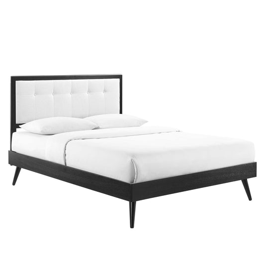 Weslow Button-Tufted Queen Platform Bed, Black & White