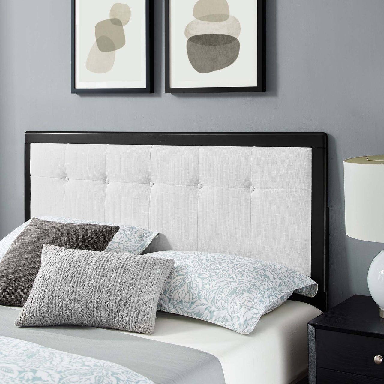 Weslow Button-Tufted Queen Platform Bed, Black & White