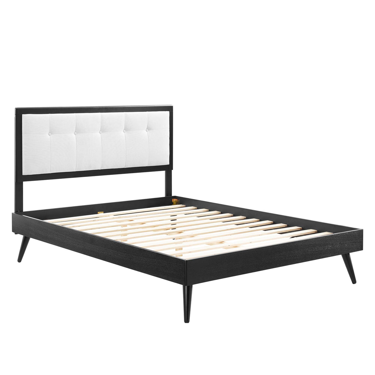 Weslow Button-Tufted Queen Platform Bed, Black & White