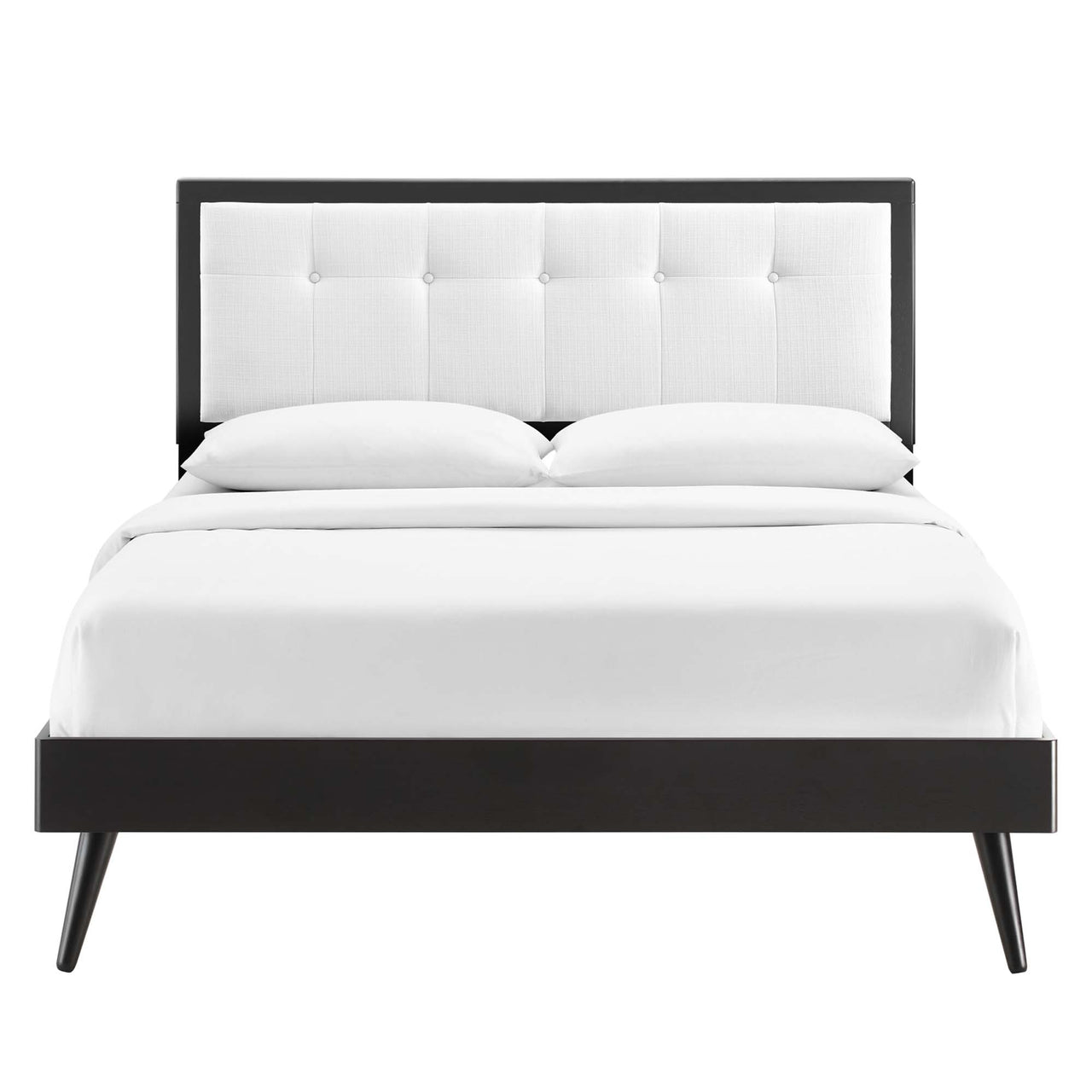Weslow Button-Tufted Queen Platform Bed, Black & White
