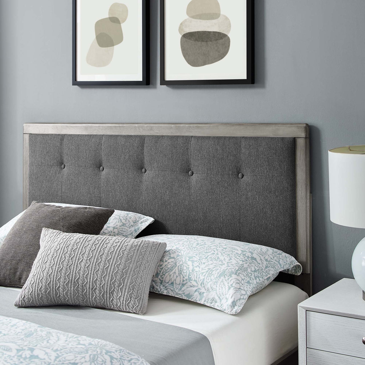Weslow Button-Tufted Queen Platform Bed, Gray & Charcoal